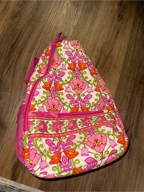 Vera Bradley Pink Floral Quilted Sling Backpack with Orange & Green Accents